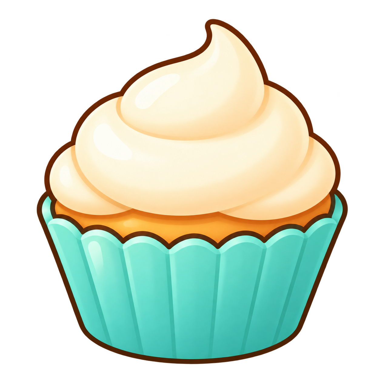 A frosted cupcake in a turquoise wrapper